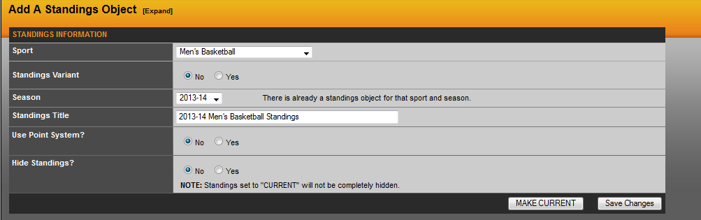 Add Standings